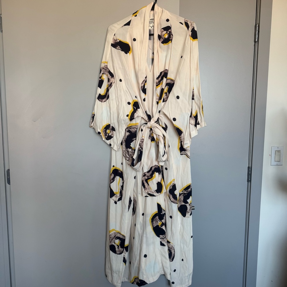 Henry Vibskov Cream Printed Long Wrap Dress with Belted - Picture 3 of 5